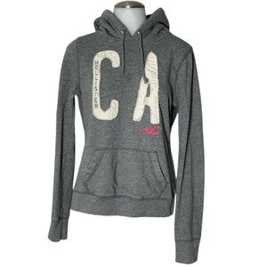 Large Y2K Hollister CA Hoodie Gray Logo Pullover Sweatshirt